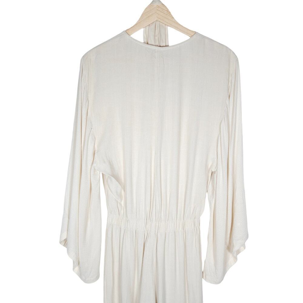 Indah Jumpsuit Small Cream Linen Blend Long Sleeves Neck Tie One Piece Outfit - Picture 12 of 15